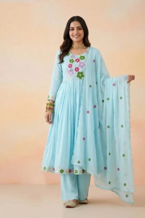 Naisha K 841 Mul Chanderi Anarkali Kurti 3 Pcs Set Rehmat Boutique