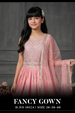 Fancy Gown 10324 Chanderi Silk Kids Girls Gown With Dupatta Rehmat Boutique