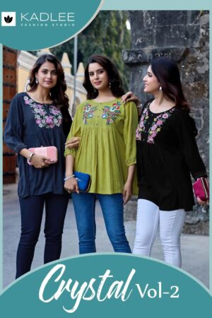 Kadlee Crystal Vol 2 Wrinkal Hand Wokred Fancy Short Kurti Rehmat Boutique
