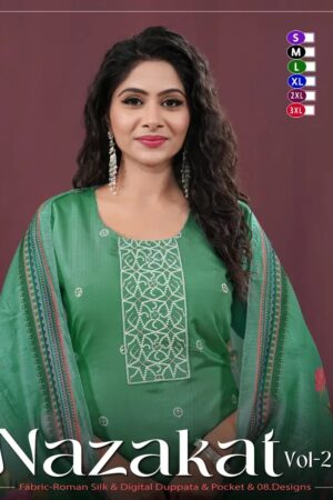 Nazakat Vol 2 Roman Silk Embroidery Kurti Bottom With Dupatta Rehmat Boutique