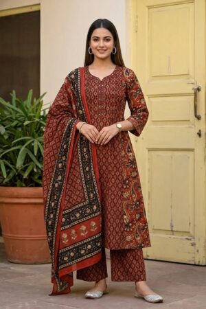 Naisha K 858 Pure Cotton Aline Kurti With Bottom Dupatta Rehmat Boutique
