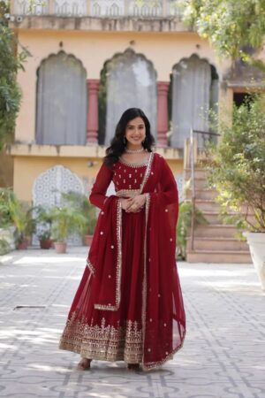 Ka 1144 Faux Georgette Embroidered Gown With Dupatta Rehmat Boutique