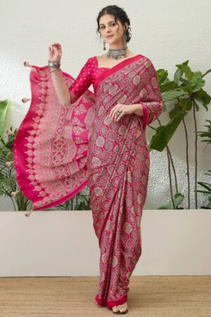 Lux Vol 16 Semi Modal Printed Ajrakh Saree Collection Rehmat Boutique