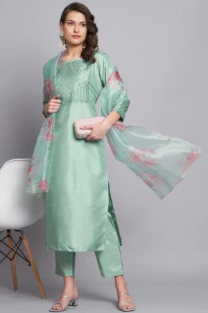 Vp 9199 Sea Green Silk 2 Embroidered Kurti Set Collection Rehmat Boutique