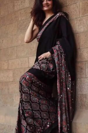 Kc 2120 Soft Crepe Silk Printed Ajrakh Saree Collection Rehmat Boutique