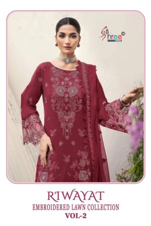 Shree Riwayat Embroidered Lawn Vol 2 Pakistani Suit Cotton Dupatta Rehmat Boutique