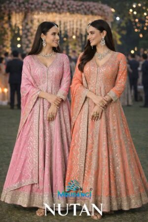 Mrudangi Nutan Chinon Designer Gown With Dupatta Rehmat Boutique