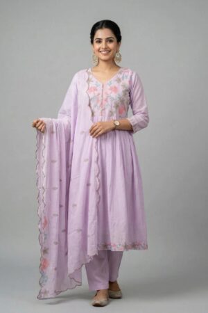 Naisha K 897 Mul Chanderi Anarkali Kurti Set With Dupatta Rehmat Boutique