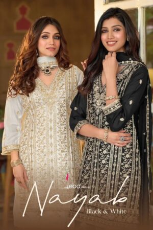 Eba Nayaab Black And White Chinon Embroidered Salwar Suits Rehmat Boutique