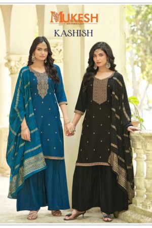 Mukesh Kashish Rayon Embroidered Kurti Palazzo Set With Dupatta Rehmat Boutique