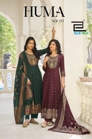Blue Hills Huma Vol 3 Embroidered Anarkali Kurti Set With Dupatta Rehmat Boutique