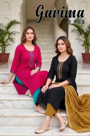 Garima Vol 3 Vertican Embroidery Work Kurti Set With Dupatta Rehmat Boutique