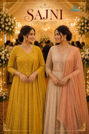 Mrudangi Sajni Georgette Wedding chikankari gown with dupatta online Rehmat Boutique