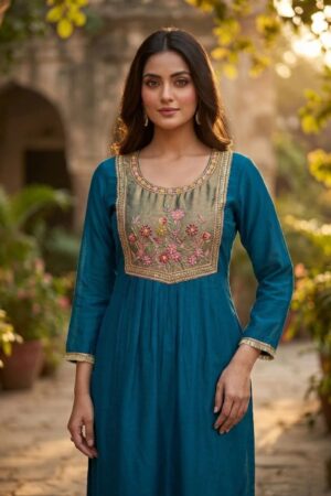 Vitara Meera Mul Chanderi Neck Work Kurti Bottom With Dupatta Rehmat Boutique