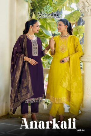 Vaniska Anarkali Vol 1 Mal Chanderi Anarkali Kurti Set With Dupatta Rehmat Boutique