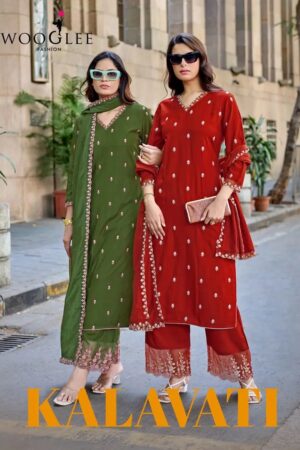 Wooglee Kalavati Thread work kurti pant with dupatta online Rehmat Boutique