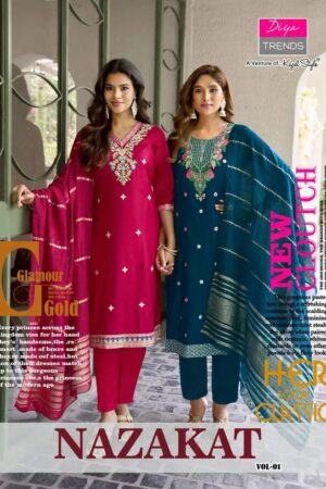 Diya Trends Nazakat Vol 1 Embroidery Neck Work Kurti Set With Dupatta Rehmat Boutique