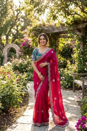 Kc 4066 Fandy Silk Embroidery work designer saree with readymade blouse Rehmat Boutique