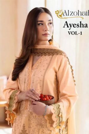 Alzohaib Ayesha Vol 1 Cotton Patch Worked Salwar Suits Chiffon Dupatta Rehmat Boutique