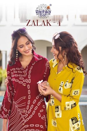 Radhika Zalak Vol 4 Rayon Printed Kurti With Bottom Collection Rehmat Boutique