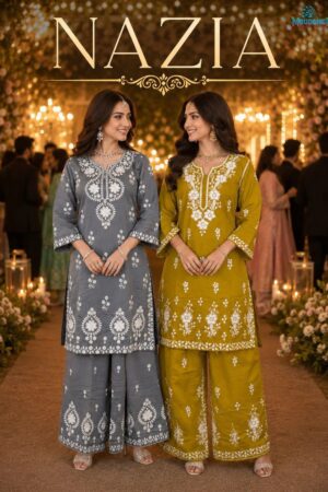 Mrudangi Nazia Pv Chanderi Embroidered Work Kurti With Palazzo Rehmat Boutique
