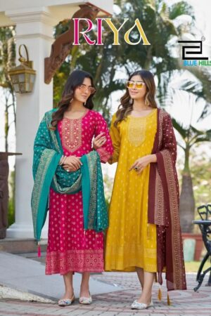 Blue Hills Riya Rayon Printed Anarkali Kurti With Dupatta Rehmat Boutique
