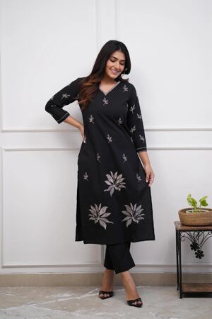 Dhruvi 451 Cotton Black Kurti With Bottom Collection Rehmat Boutique