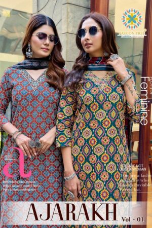 Passion Tree Ajarakh Vol 1 Cotton Printed Kurti With Bottom Dupatta Rehmat Boutique