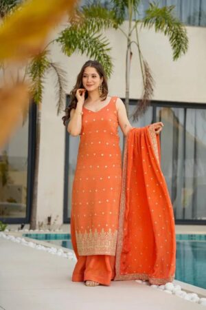 Dhuakira 01 Chinon Silk Kurti With Bottom Dupatta Rehmat Boutique