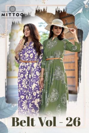 Mittoo Belt Vol 26 Rayon Printed Stylish One Piece Kurti Rehmat Boutique