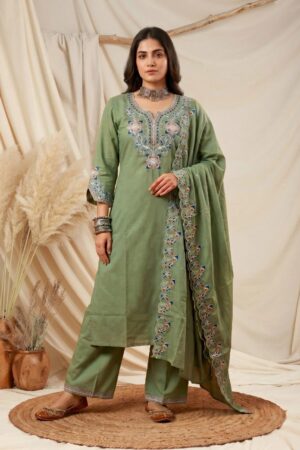 nisha K 1011 Cotton Slub Emboidered Kurti Bottom With Dupatta Rehmat Boutique
