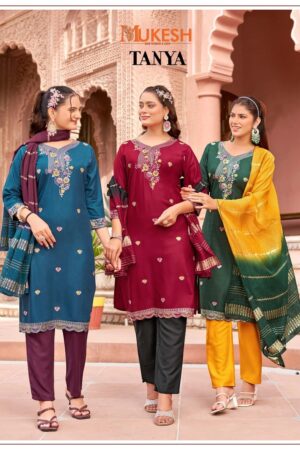 Mukesh Tanya Embroidered Kurti Pant Set With Dupatta Rehmat Boutique
