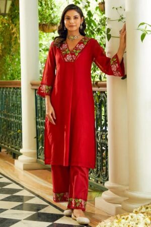 Dhruvi 459 Chanderi Embroidered Kurti Pant With Dupatta Rehmat Boutique