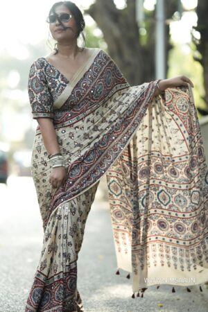 Kc 2134 Ajrakh Print With Mirror Work Saree Collection Rehmat Boutique