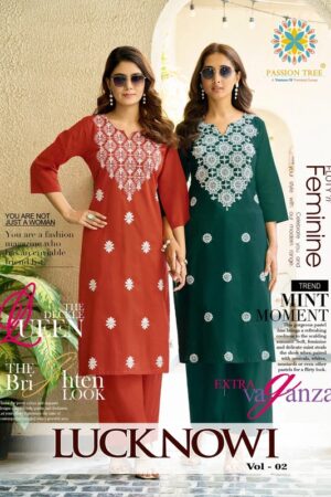 Lucknowi Vol 2 Dhabu Cotton Lucknowi Work Kurti With Bottom Rehmat Boutique