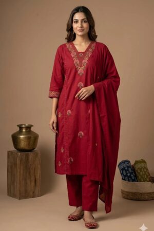 Nisha 1033 Cotton Embroidered Work Kurti Set With Dupatta Rehmat Boutique