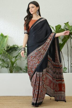 Lux Vol 40 Ajrakh Printed Hand worked Saree Collection Rehmat Boutique