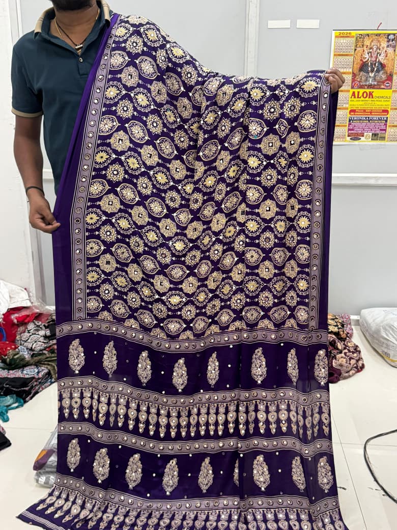 1781424430 Kc 2138 Sattin Silk Mirror Work Printed Ajrakh Saree Collection Rehmat Boutique Kc 2138 Sattin Silk Mirror Work Printed Ajrakh Saree Collection Rehmat Boutique