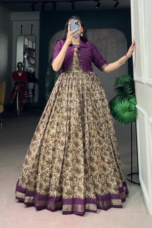 Taraa L 5011 Chanderi Printed Gown With Koti Collection Rehmat Boutique