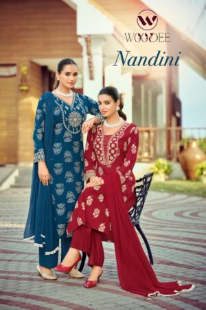 Woodee Nandini Emboss Printed Kurti Pant With Dupatta Rehmat Boutique