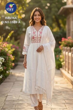 Vitara Ravina Cambric Cotton Kurti With Bottom Dupatta Rehmat Boutique
