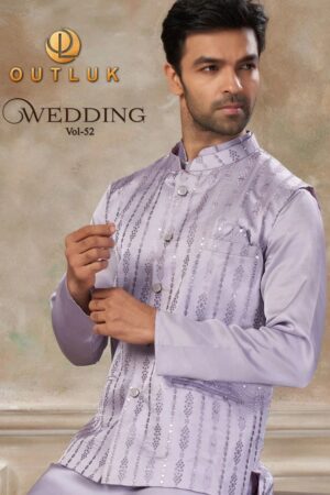 Outluk Wedding 52 Satin Silk Mens Kurta With Koti Pajama Collection Rehmat Boutique