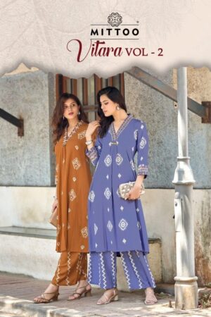 Mittoo Vitara Vol 2 Rayon Thread Work Kurti With Bottom Supplier Online Rehmat Boutique