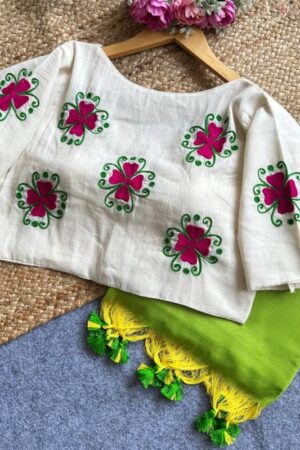 Khadi Hk 42 Khadi Cotton Saree With Embroidery Readymade Blouse Rehmat Boutique
