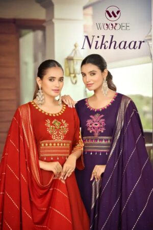 Woodee Nikhaar Rayon Hand Work Kurti Set With Dupatta Rehmat Boutique
