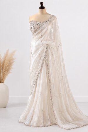 Priya 01 White Designer Jarkan Work Saree Collection Rehmat Boutique