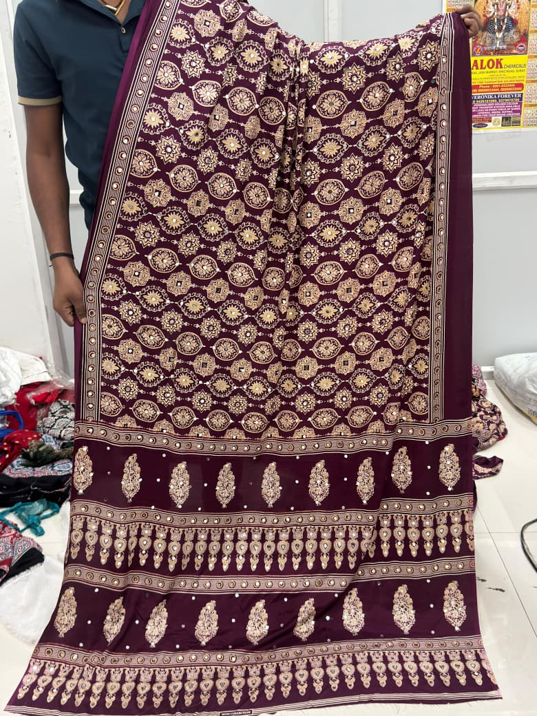 20260614080710.1781331151527878679 Kc 2138 Sattin Silk Mirror Work Printed Ajrakh Saree Collection Rehmat Boutique Kc 2138 Sattin Silk Mirror Work Printed Ajrakh Saree Collection Rehmat Boutique