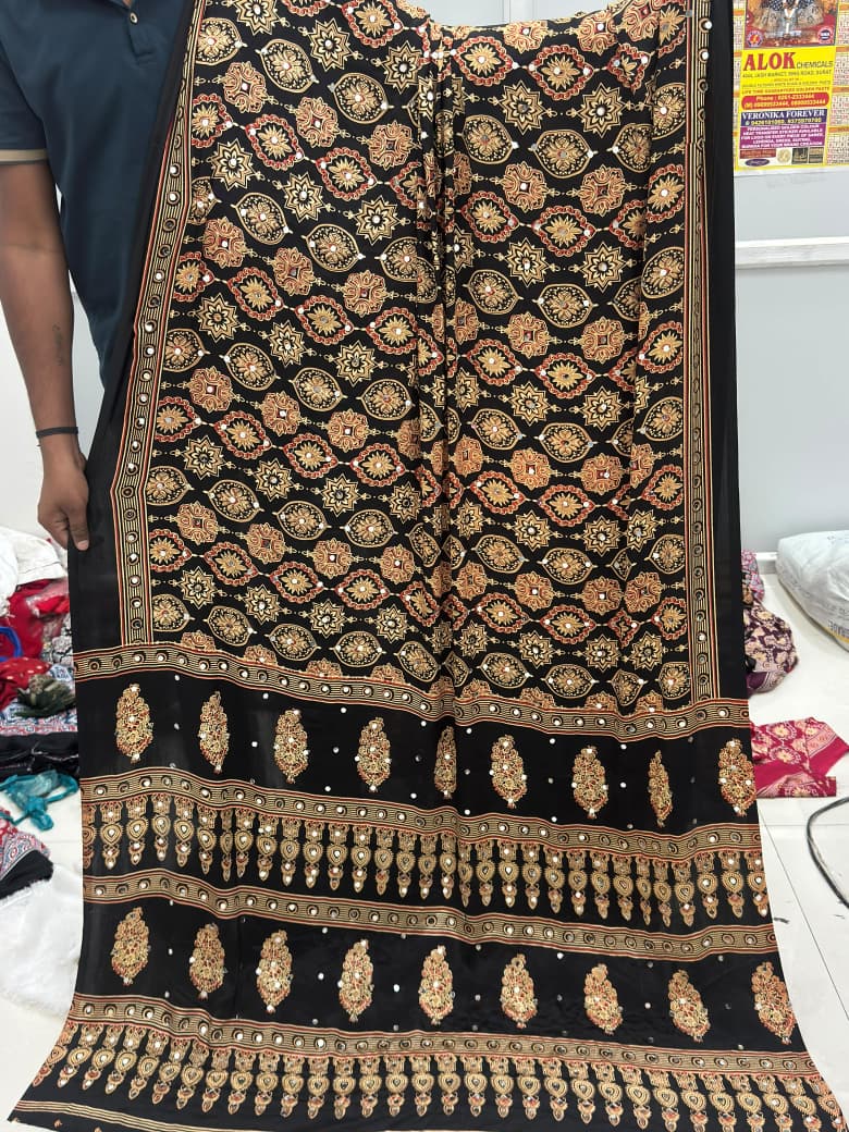 20260614080710.1781331151625239627 Kc 2138 Sattin Silk Mirror Work Printed Ajrakh Saree Collection Rehmat Boutique Kc 2138 Sattin Silk Mirror Work Printed Ajrakh Saree Collection Rehmat Boutique
