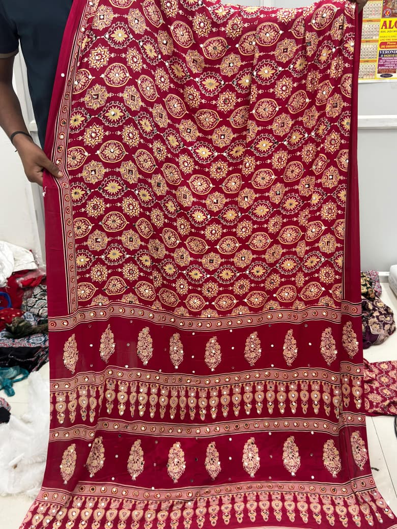 20260614080710.1781331151869900078 Kc 2138 Sattin Silk Mirror Work Printed Ajrakh Saree Collection Rehmat Boutique Kc 2138 Sattin Silk Mirror Work Printed Ajrakh Saree Collection Rehmat Boutique
