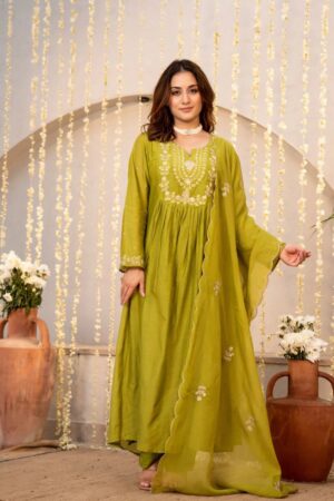 Dhruvi 474 Silk Embroidered Anarkali Kurti With Bottom Dupatta Rehmat Boutique